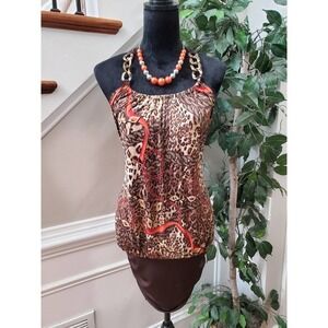 Vizio Women Brown Polyester‎ Sleeveless Round Neck Casual Top Blouse Size Medium